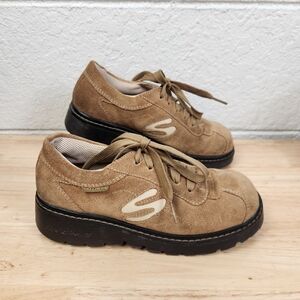 Vtg Skechers Suede Platform Chunky Sole 90s Y2K Shoes Sneakers Brown Sz 6